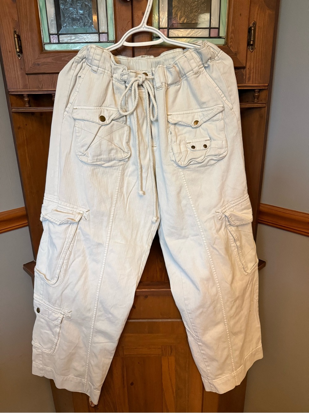 Free People Tahiti Cargo Pants in Tofu Off-White Boho Utility Y2K Size XL